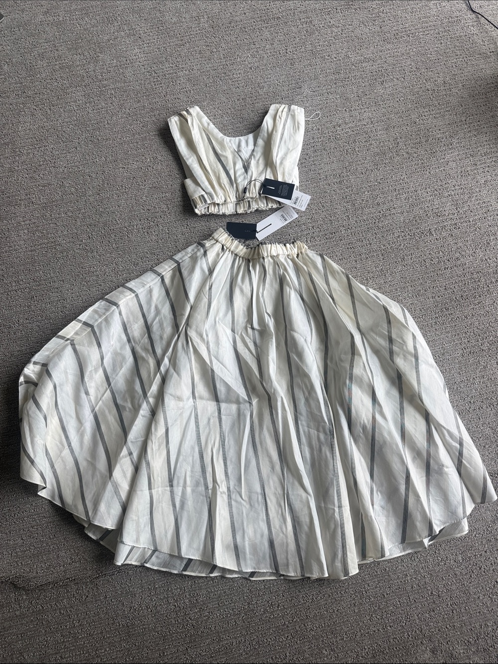 Acler Cream and Gray Striped Two-Piece Women’s Dress Set